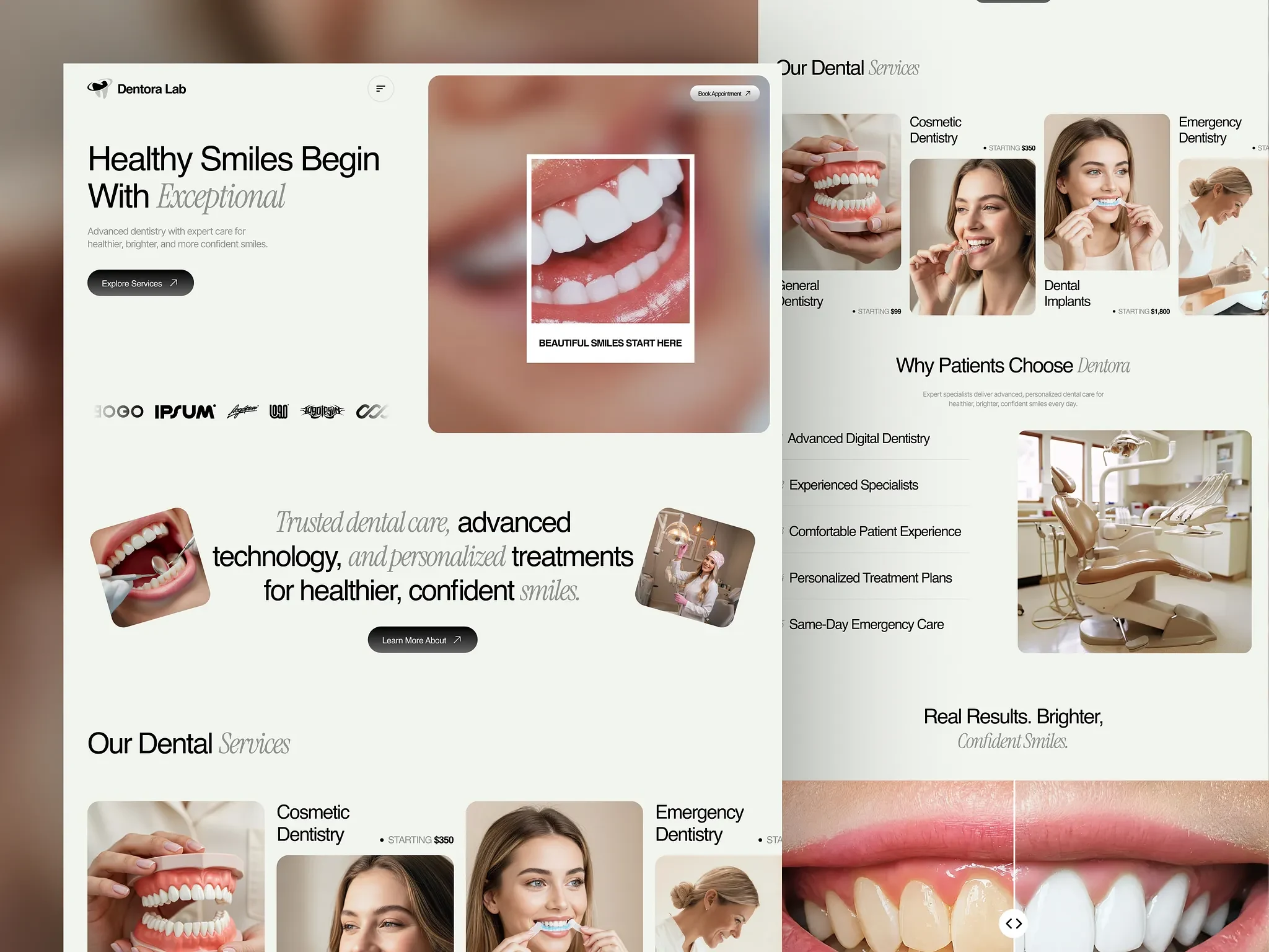 Dentora Lab concept website — full page
